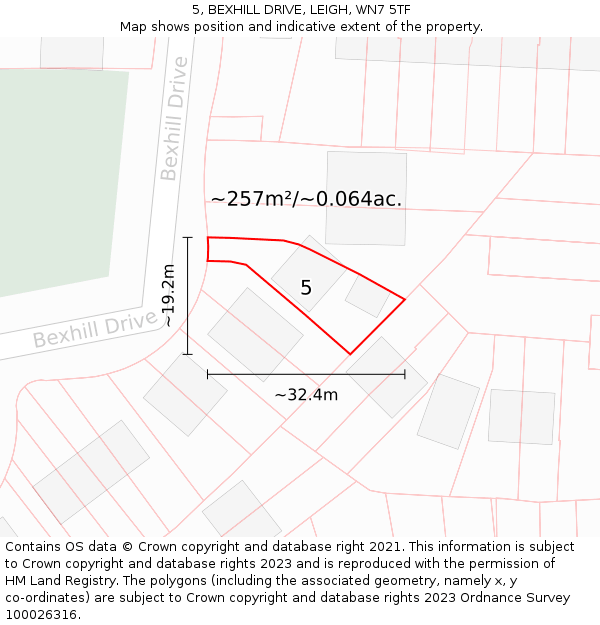 5, BEXHILL DRIVE, LEIGH, WN7 5TF: Plot and title map