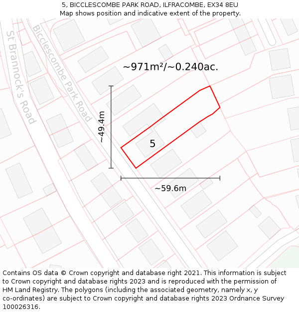 5, BICCLESCOMBE PARK ROAD, ILFRACOMBE, EX34 8EU: Plot and title map