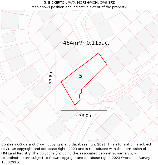 5, BICKERTON WAY, NORTHWICH, CW9 8FZ: Plot and title map