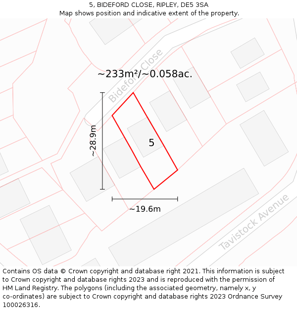 5, BIDEFORD CLOSE, RIPLEY, DE5 3SA: Plot and title map