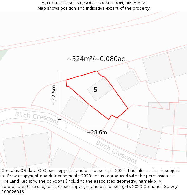 5, BIRCH CRESCENT, SOUTH OCKENDON, RM15 6TZ: Plot and title map