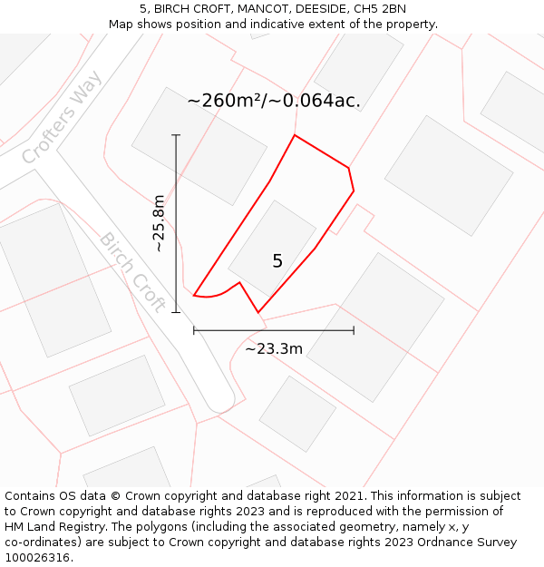 5, BIRCH CROFT, MANCOT, DEESIDE, CH5 2BN: Plot and title map