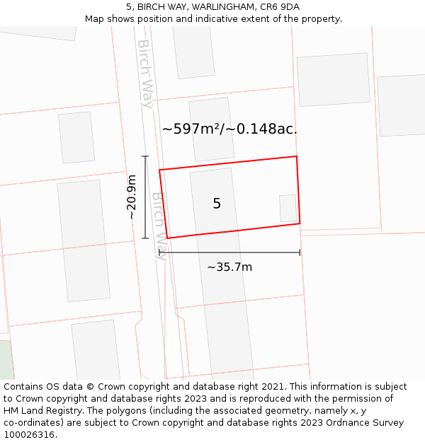 5, BIRCH WAY, WARLINGHAM, CR6 9DA: Plot and title map