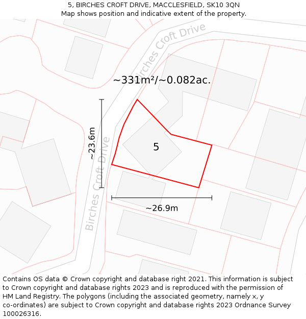 5, BIRCHES CROFT DRIVE, MACCLESFIELD, SK10 3QN: Plot and title map