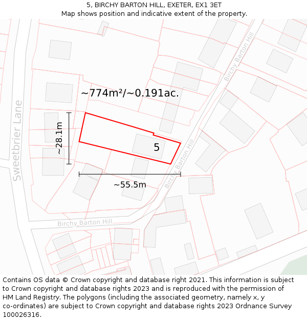 5, BIRCHY BARTON HILL, EXETER, EX1 3ET: Plot and title map