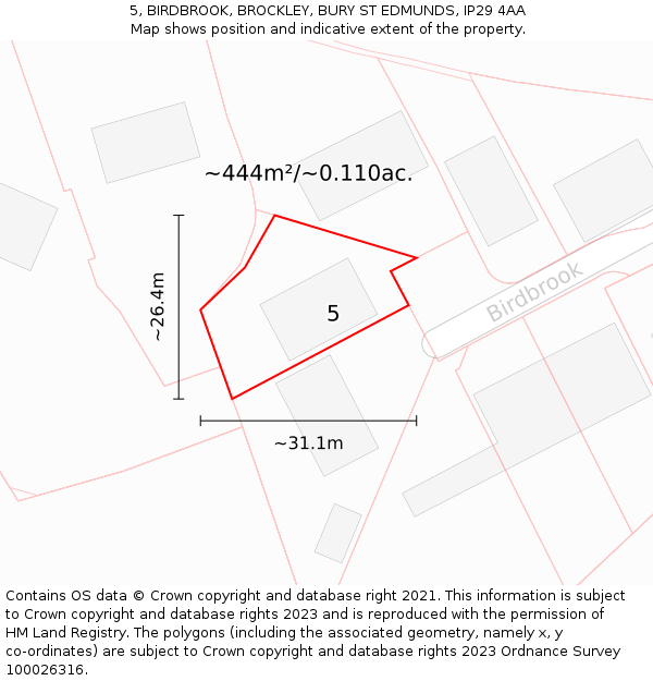 5, BIRDBROOK, BROCKLEY, BURY ST EDMUNDS, IP29 4AA: Plot and title map