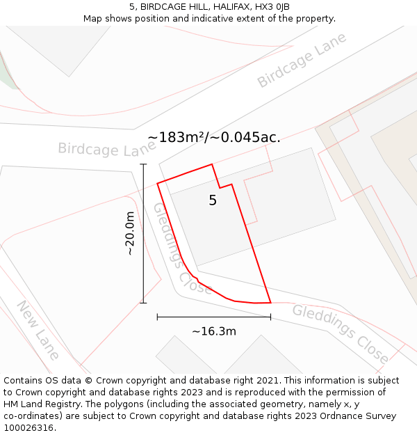 5, BIRDCAGE HILL, HALIFAX, HX3 0JB: Plot and title map