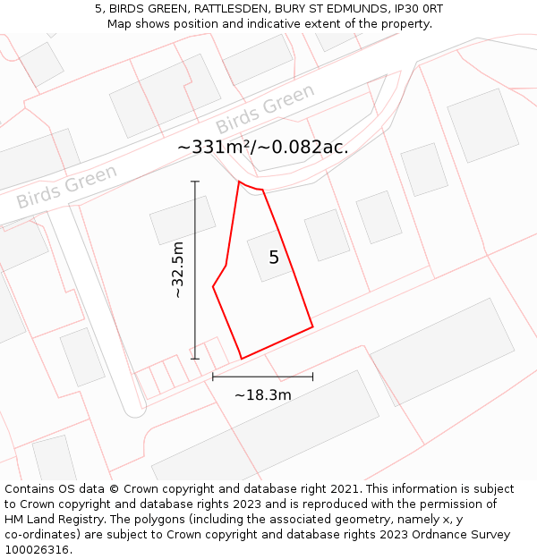 5, BIRDS GREEN, RATTLESDEN, BURY ST EDMUNDS, IP30 0RT: Plot and title map