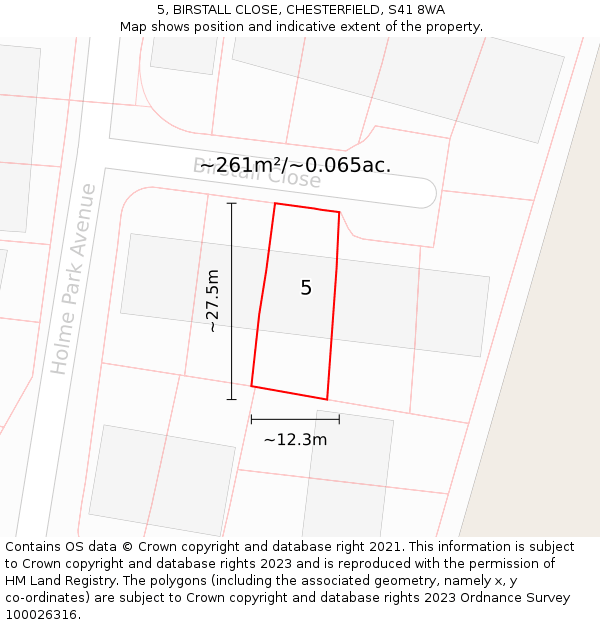 5, BIRSTALL CLOSE, CHESTERFIELD, S41 8WA: Plot and title map