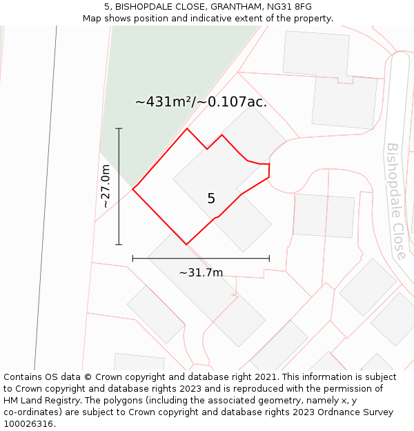 5, BISHOPDALE CLOSE, GRANTHAM, NG31 8FG: Plot and title map