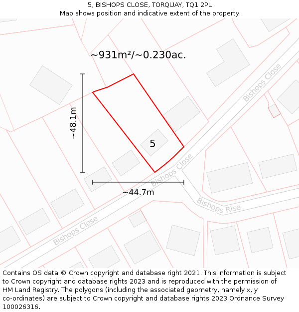 5, BISHOPS CLOSE, TORQUAY, TQ1 2PL: Plot and title map