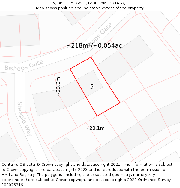 5, BISHOPS GATE, FAREHAM, PO14 4QE: Plot and title map