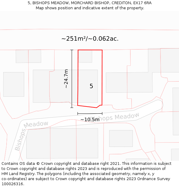 5, BISHOPS MEADOW, MORCHARD BISHOP, CREDITON, EX17 6RA: Plot and title map