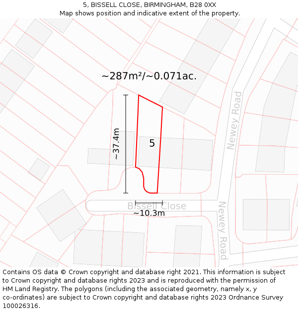 5, BISSELL CLOSE, BIRMINGHAM, B28 0XX: Plot and title map