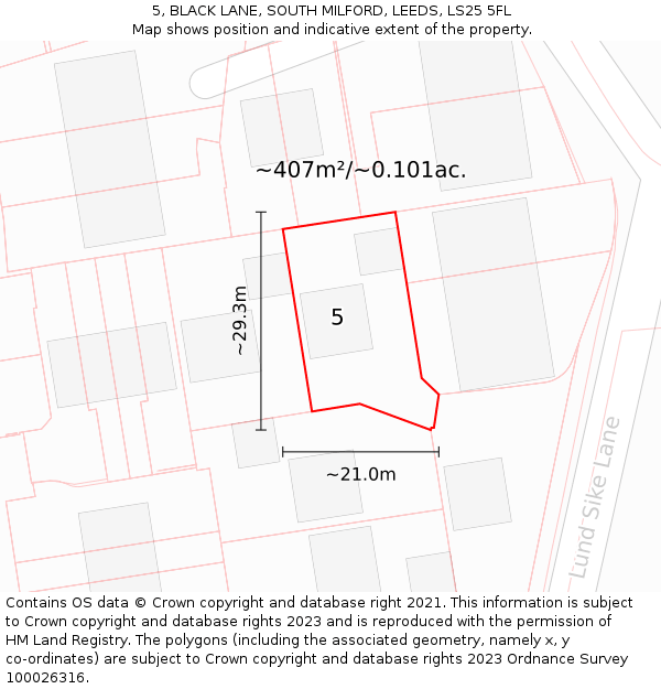 5, BLACK LANE, SOUTH MILFORD, LEEDS, LS25 5FL: Plot and title map