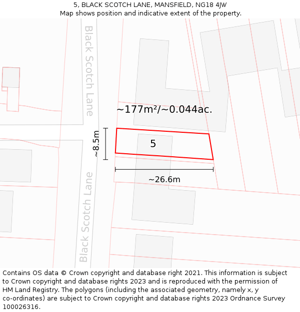 5, BLACK SCOTCH LANE, MANSFIELD, NG18 4JW: Plot and title map