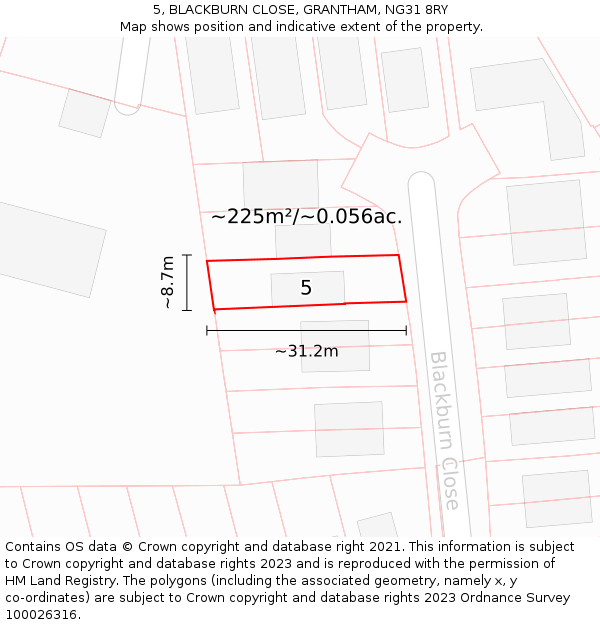 5, BLACKBURN CLOSE, GRANTHAM, NG31 8RY: Plot and title map