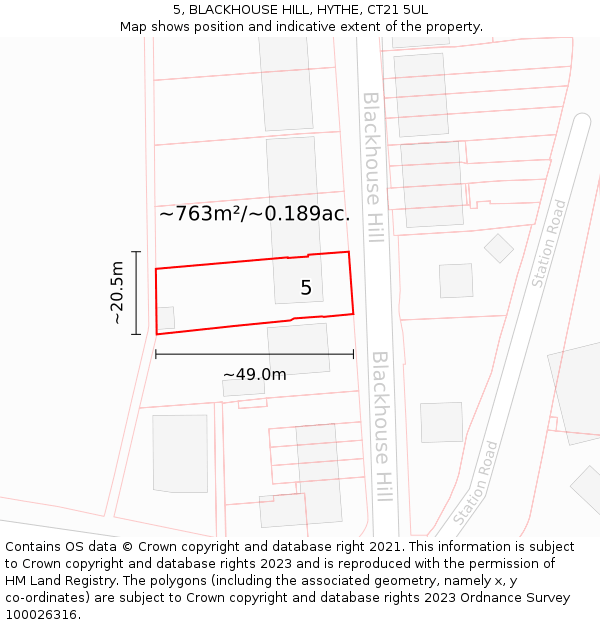 5, BLACKHOUSE HILL, HYTHE, CT21 5UL: Plot and title map