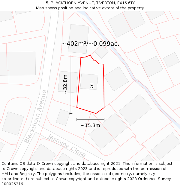 5, BLACKTHORN AVENUE, TIVERTON, EX16 6TY: Plot and title map