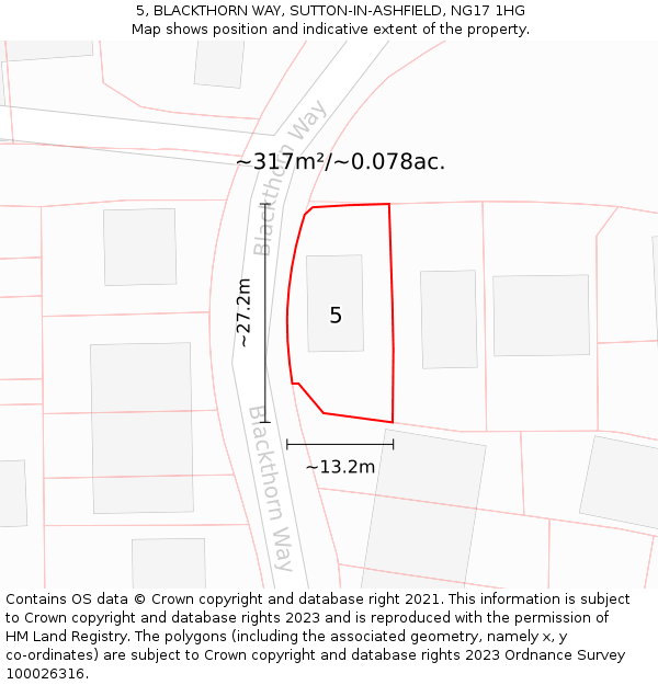 5, BLACKTHORN WAY, SUTTON-IN-ASHFIELD, NG17 1HG: Plot and title map