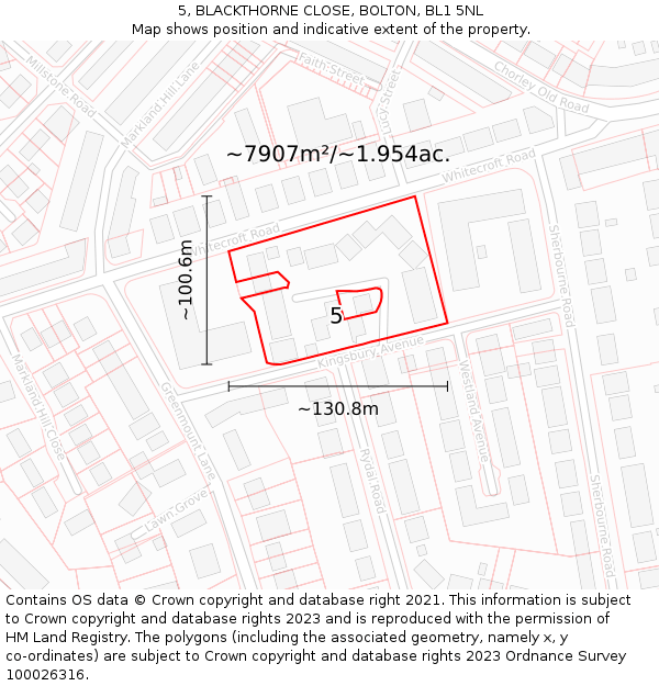 5, BLACKTHORNE CLOSE, BOLTON, BL1 5NL: Plot and title map