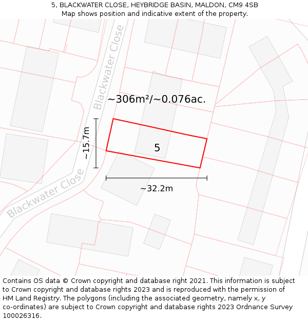 5, BLACKWATER CLOSE, HEYBRIDGE BASIN, MALDON, CM9 4SB: Plot and title map