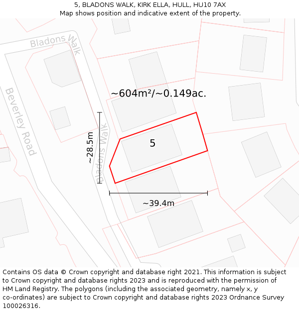 5, BLADONS WALK, KIRK ELLA, HULL, HU10 7AX: Plot and title map