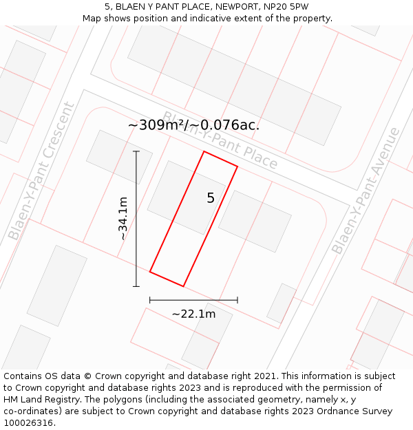 5, BLAEN Y PANT PLACE, NEWPORT, NP20 5PW: Plot and title map