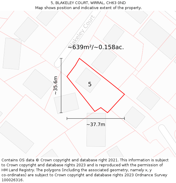 5, BLAKELEY COURT, WIRRAL, CH63 0ND: Plot and title map