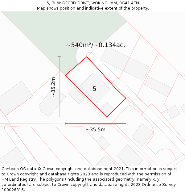 5, BLANDFORD DRIVE, WOKINGHAM, RG41 4EN: Plot and title map