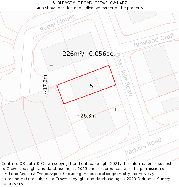 5, BLEASDALE ROAD, CREWE, CW1 4PZ: Plot and title map