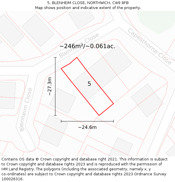 5, BLENHEIM CLOSE, NORTHWICH, CW9 8FB: Plot and title map