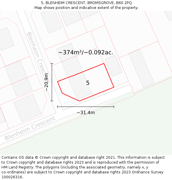 5, BLENHEIM CRESCENT, BROMSGROVE, B60 2PQ: Plot and title map