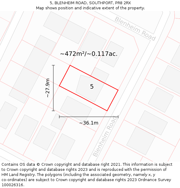 5, BLENHEIM ROAD, SOUTHPORT, PR8 2RX: Plot and title map