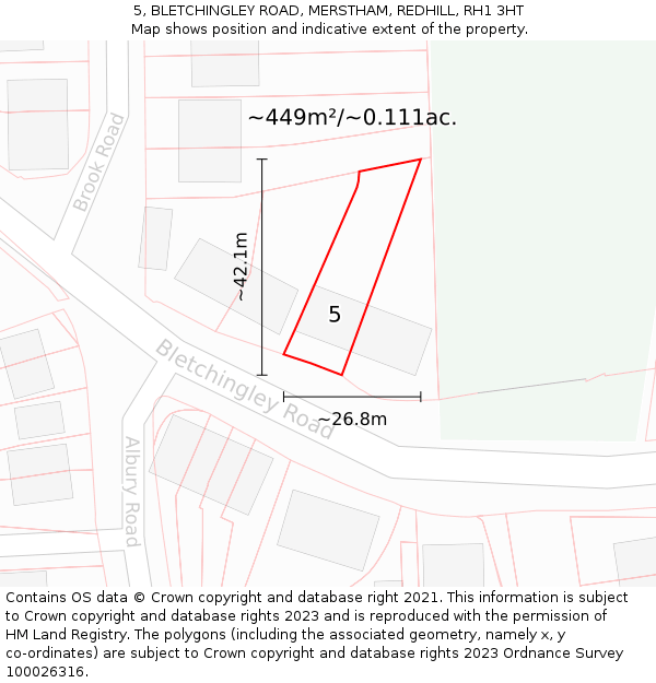 5, BLETCHINGLEY ROAD, MERSTHAM, REDHILL, RH1 3HT: Plot and title map