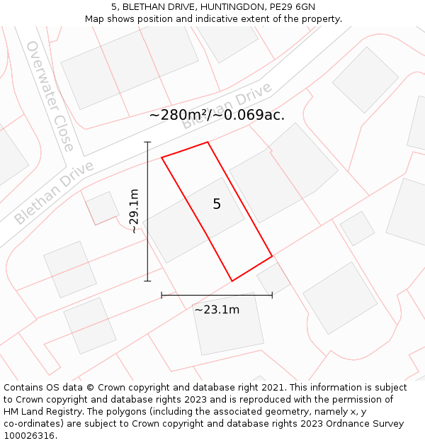 5, BLETHAN DRIVE, HUNTINGDON, PE29 6GN: Plot and title map