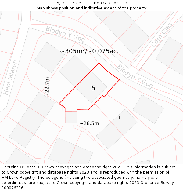 5, BLODYN Y GOG, BARRY, CF63 1FB: Plot and title map