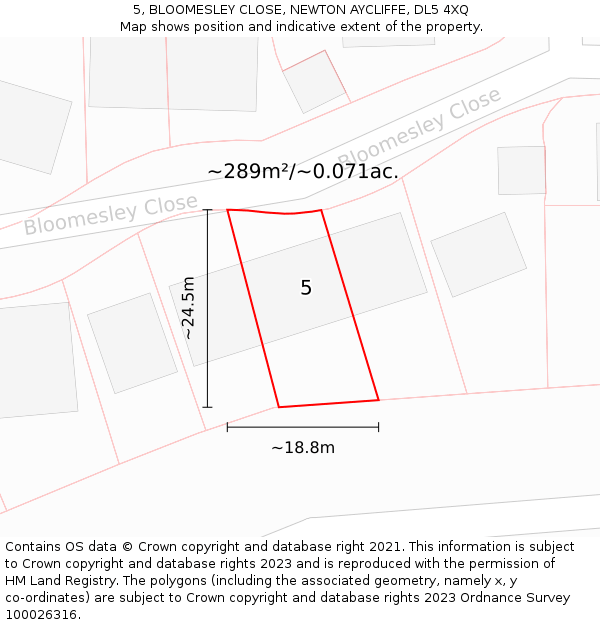 5, BLOOMESLEY CLOSE, NEWTON AYCLIFFE, DL5 4XQ: Plot and title map