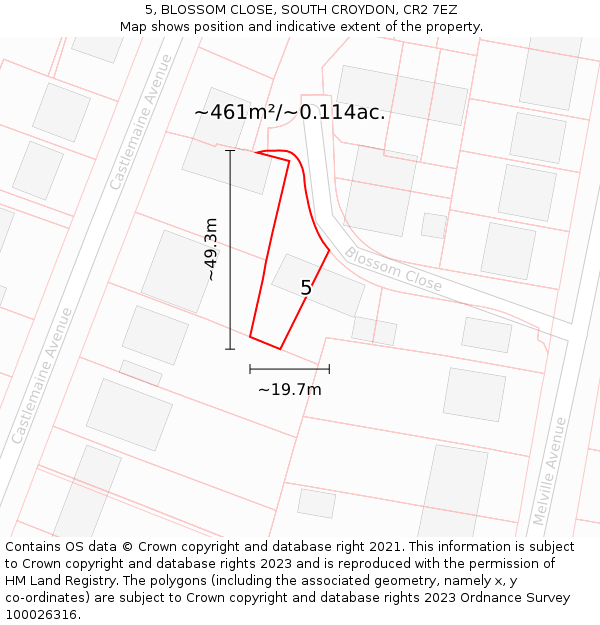 5, BLOSSOM CLOSE, SOUTH CROYDON, CR2 7EZ: Plot and title map