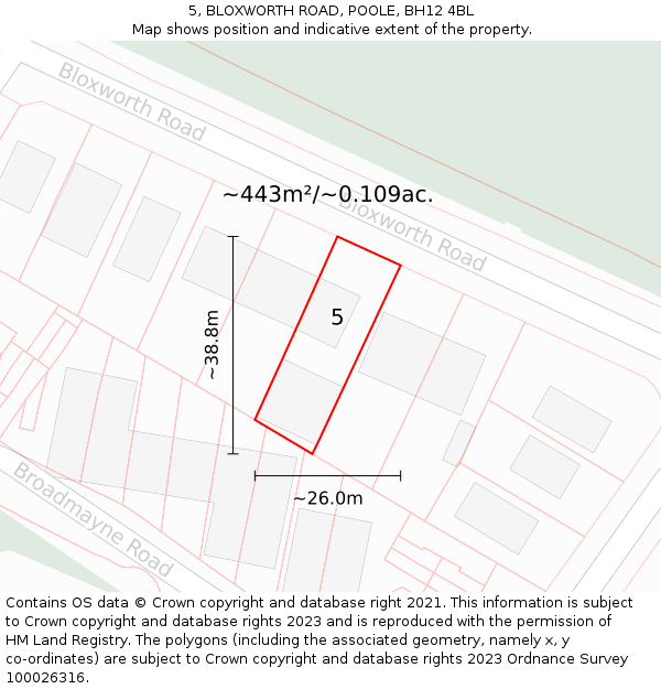5, BLOXWORTH ROAD, POOLE, BH12 4BL: Plot and title map