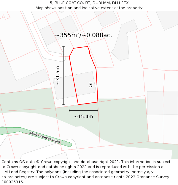 5, BLUE COAT COURT, DURHAM, DH1 1TX: Plot and title map