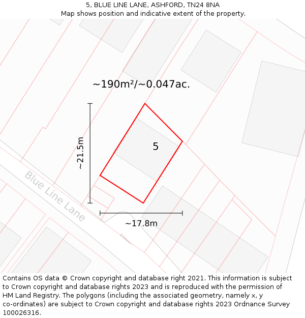 5, BLUE LINE LANE, ASHFORD, TN24 8NA: Plot and title map