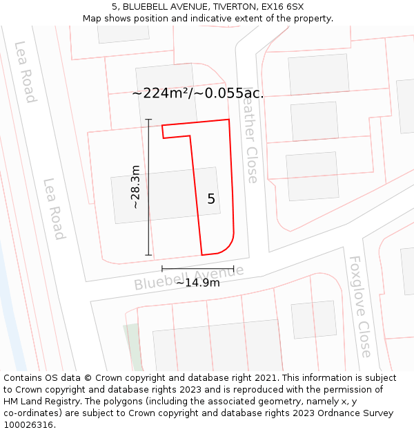 5, BLUEBELL AVENUE, TIVERTON, EX16 6SX: Plot and title map