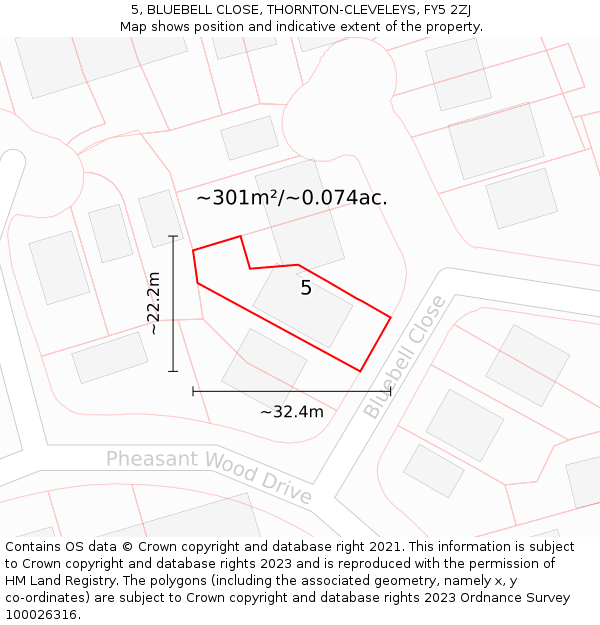 5, BLUEBELL CLOSE, THORNTON-CLEVELEYS, FY5 2ZJ: Plot and title map