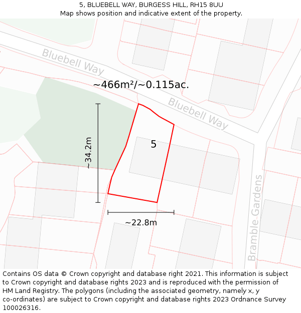 5, BLUEBELL WAY, BURGESS HILL, RH15 8UU: Plot and title map