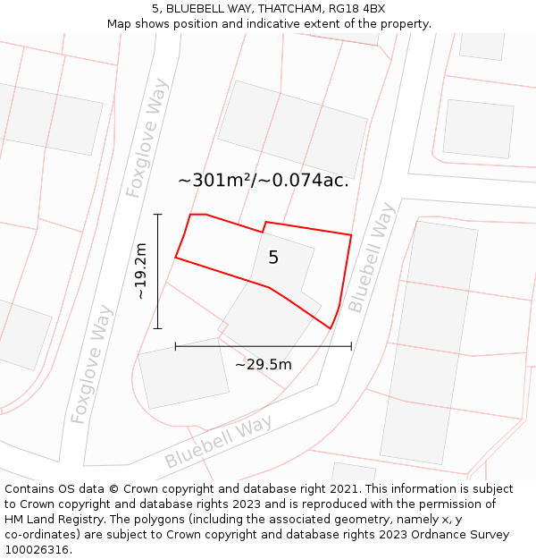 5, BLUEBELL WAY, THATCHAM, RG18 4BX: Plot and title map