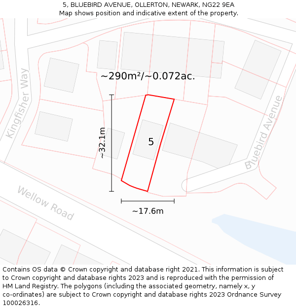 5, BLUEBIRD AVENUE, OLLERTON, NEWARK, NG22 9EA: Plot and title map