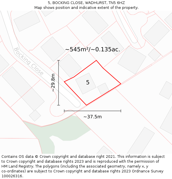 5, BOCKING CLOSE, WADHURST, TN5 6HZ: Plot and title map