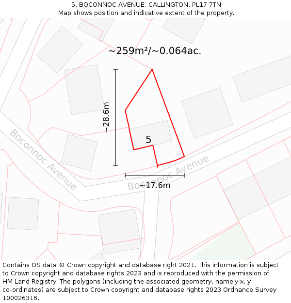 5, BOCONNOC AVENUE, CALLINGTON, PL17 7TN: Plot and title map