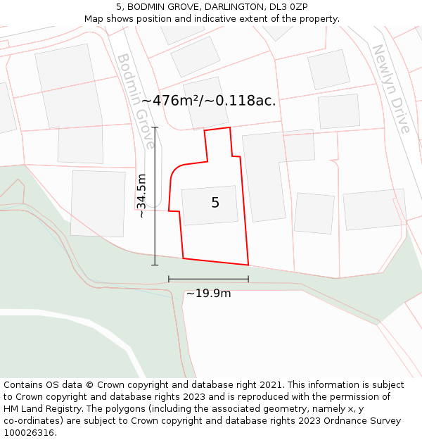 5, BODMIN GROVE, DARLINGTON, DL3 0ZP: Plot and title map